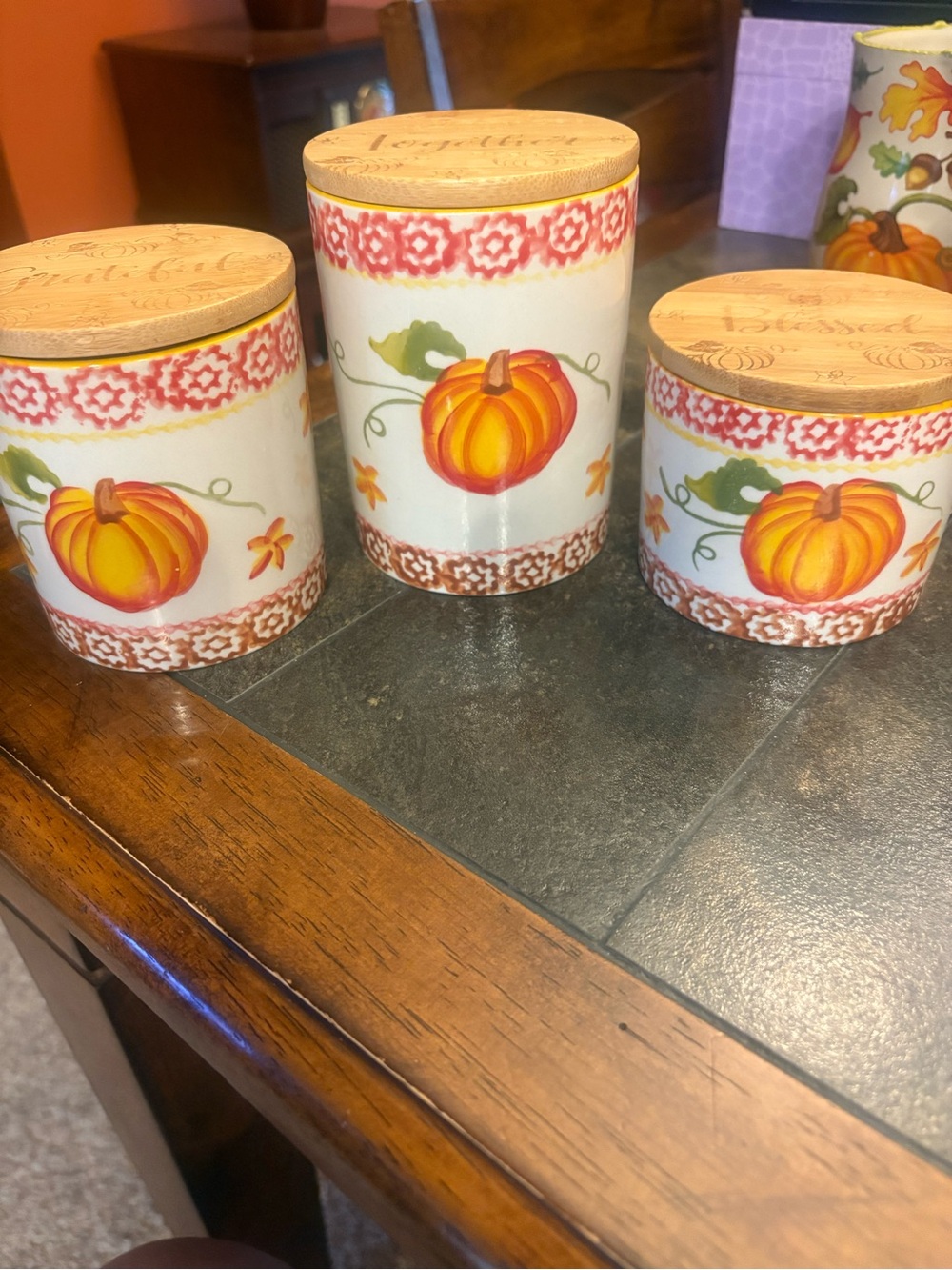 Temp-Tations Small Canister Set - set of 3 - Pumpkin Pattern